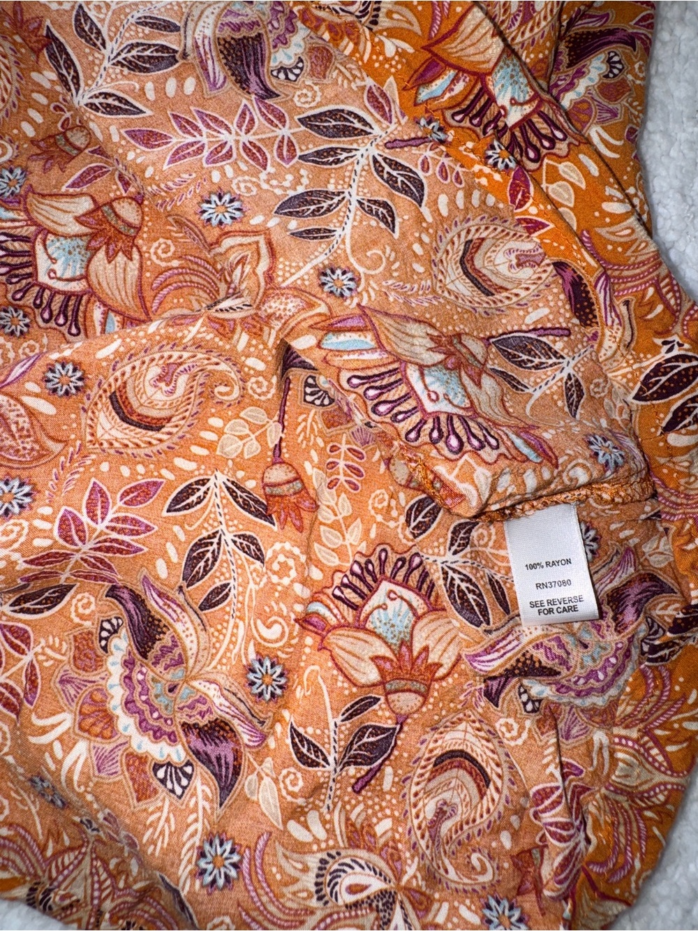 Cato Orange Paisley Peasant Tunic, Boho floral, loose fit, Sz 26/28 or 4X - Picture 14 of 14